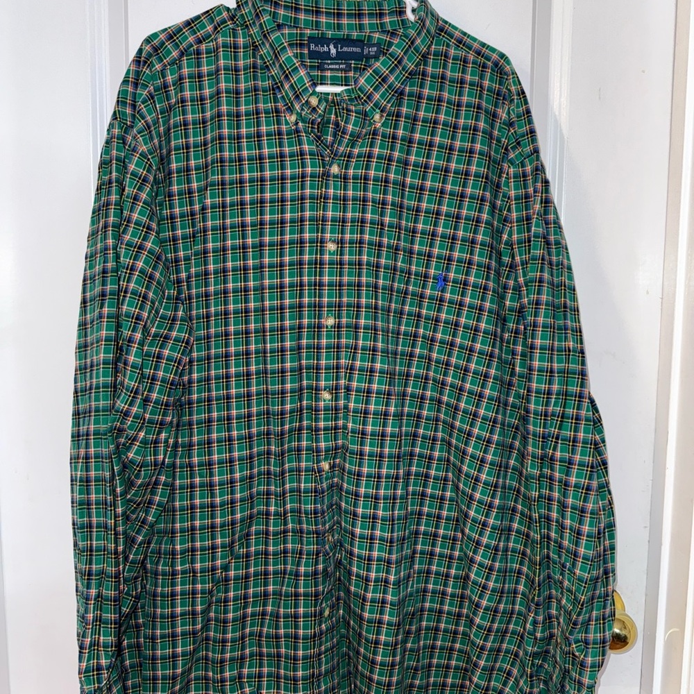 Ralph Lauren Men's Green and‎ Blue Plaid Shirt Size 4XB